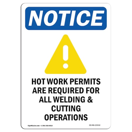 Signmission OSHA Notice Sign, Hot Work Permits Are With Symbol, 7in X 5in Decal, 5" W, 7" H, Portrait OS-NS-D-57-V-13532